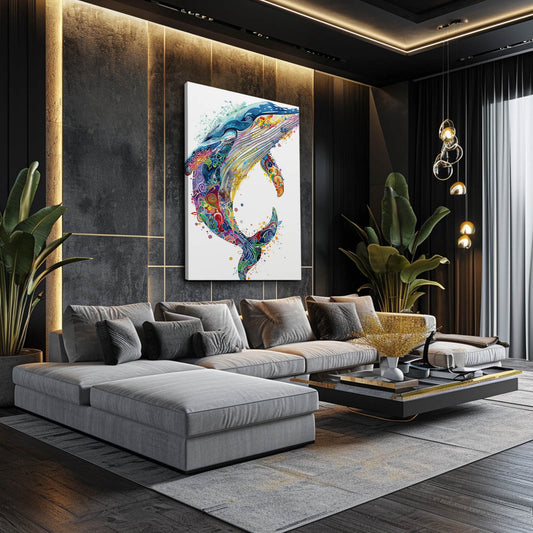 Whale Art Colorful — abstract canvas print in white tones, view 3