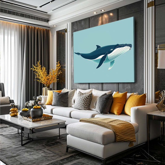 Whale Art Minimalist — minimalist canvas print in white tones, view 3