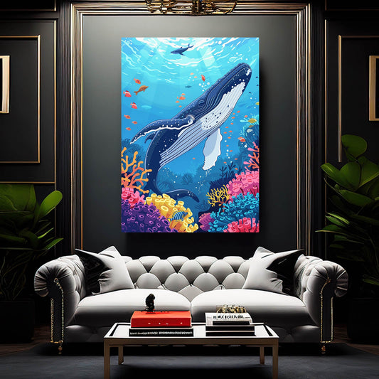 Whale Art Watercolor — digital canvas print in blue tones, view 3