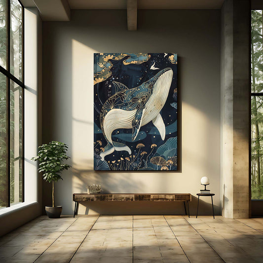 Whale Enchanted Art — botanical canvas print in blue tones, view 3