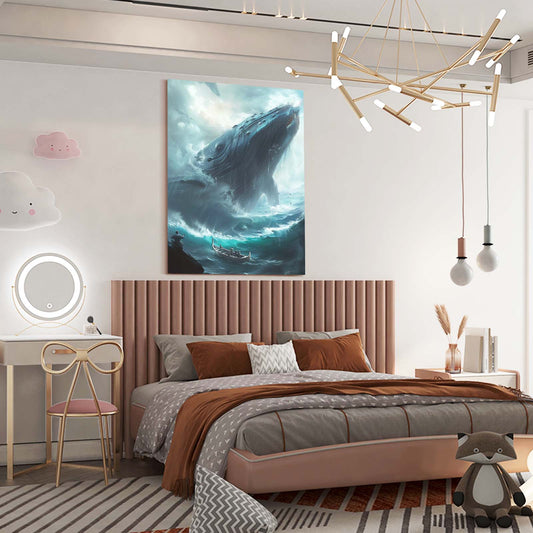 Whale Encounter Art — fantasy canvas print in blue tones, view 3