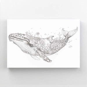 Whale Line Art Floral