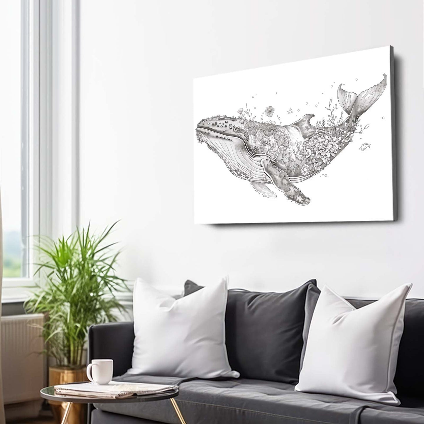 Whale Line Art Floral