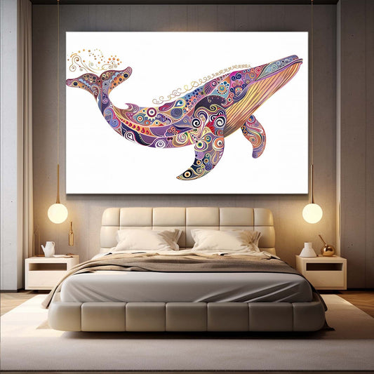 Whale Mosaic Art — abstract canvas print in white tones, view 3