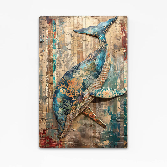 Whale Mosaic Folk Art – angled canvas view on white background