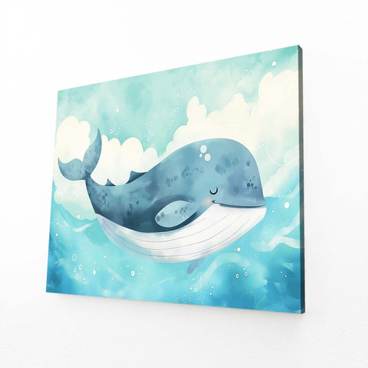 Whale Nursery Wall Art — cute canvas print in blue tones, view 3