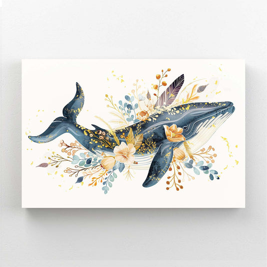 Whale of Serenity Art — botanical canvas print in white tones