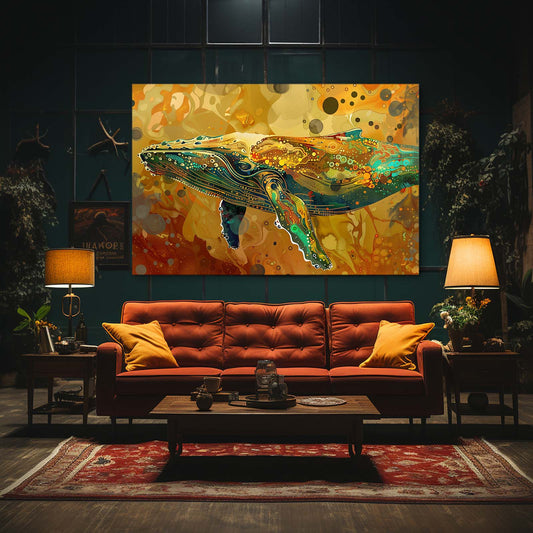 Whale Print Art — abstract canvas print in orange tones, view 3