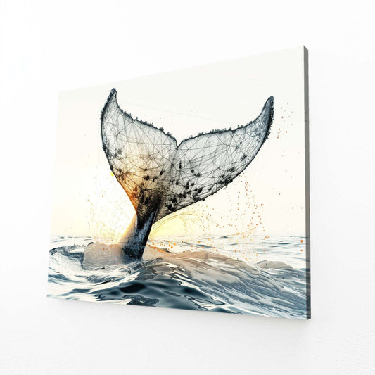 Whale Tail Art Print — 3d canvas print in white tones, view 3