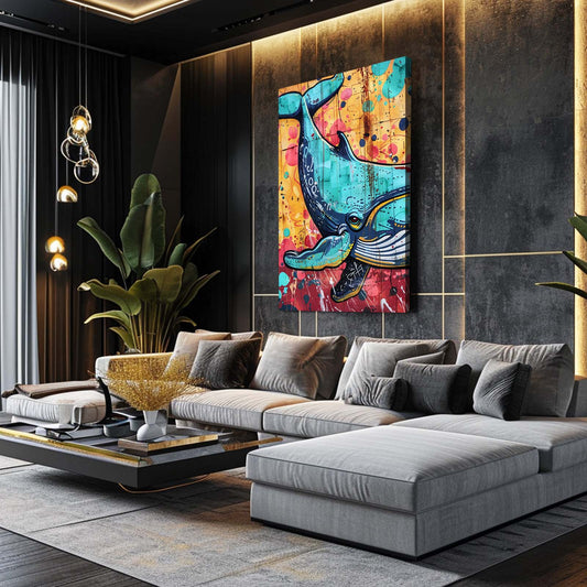 Whale Urban Art — contemporary canvas print in blue tones, view 3