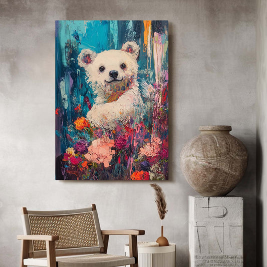 Whimsical Bear Art — abstract canvas print in blue tones, view 3