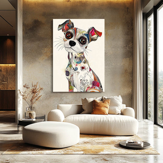 Whimsical Dog Artwork — contemporary canvas print in white tones, view 3