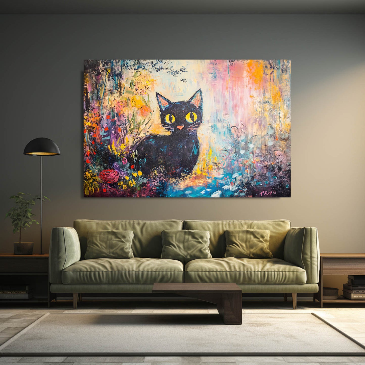 Whimsical Garden Cat Wall Art