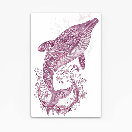 Whimsical Line Whale Art – angled canvas view on white background