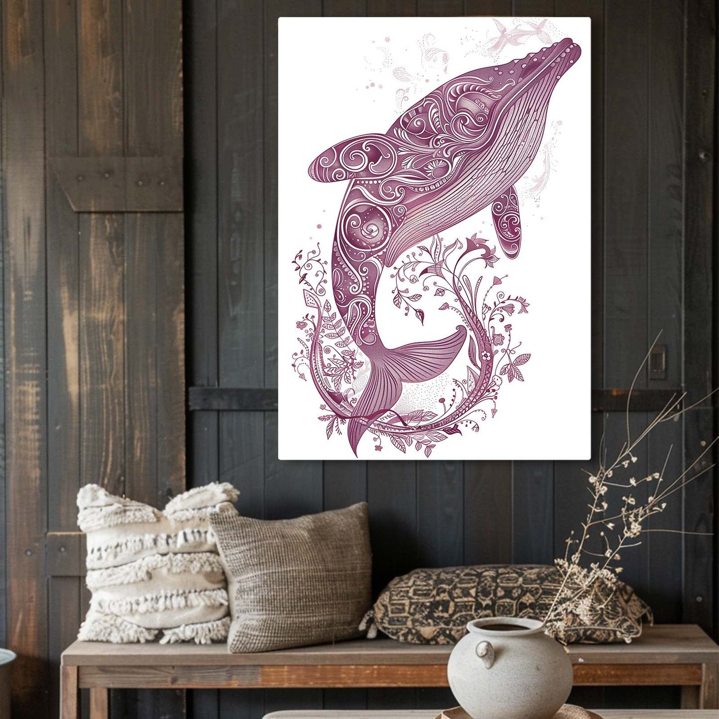 Whimsical Line Whale Art