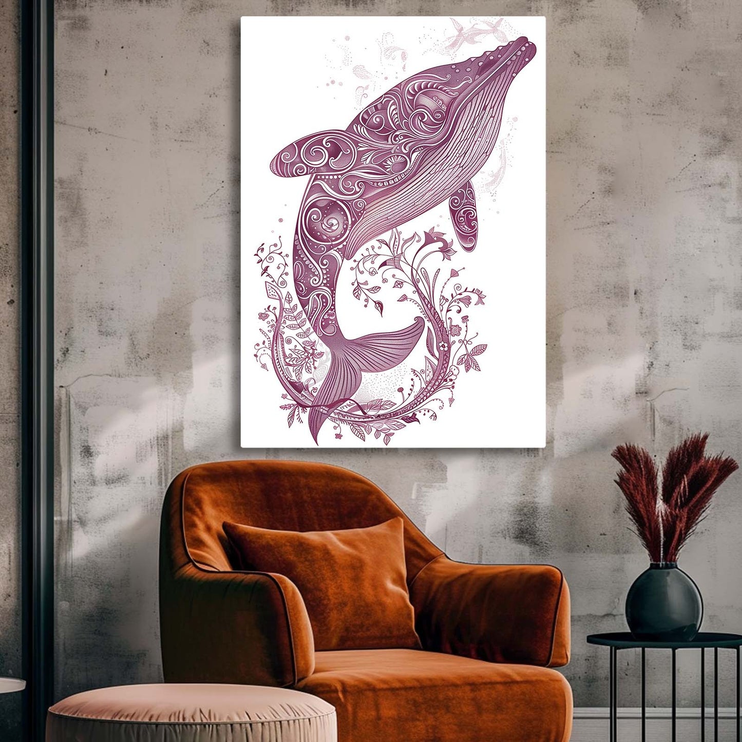 Whimsical Line Whale Art