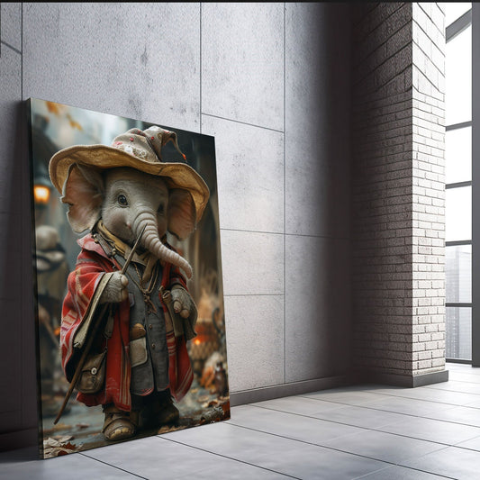 Whimsical Wizard Elephant Art — 3d canvas print in brown tones, view 3