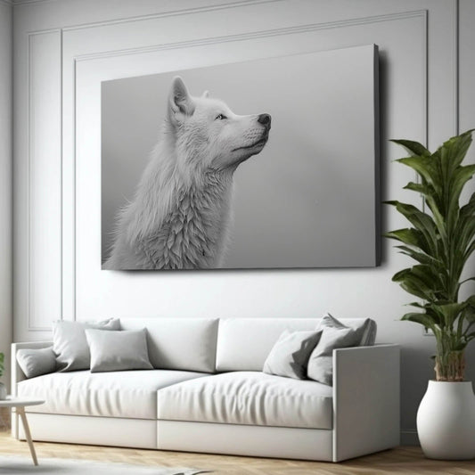 White And Black Wolf Wall Art — nature canvas print in gray tones, view 3