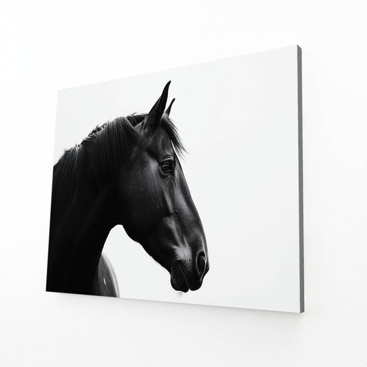 White Black Horse Art – angled canvas view on white background