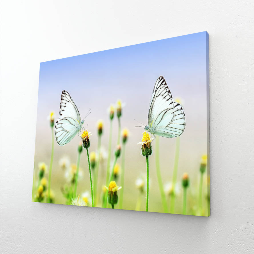 White Butterflies On Flowers Wall Art