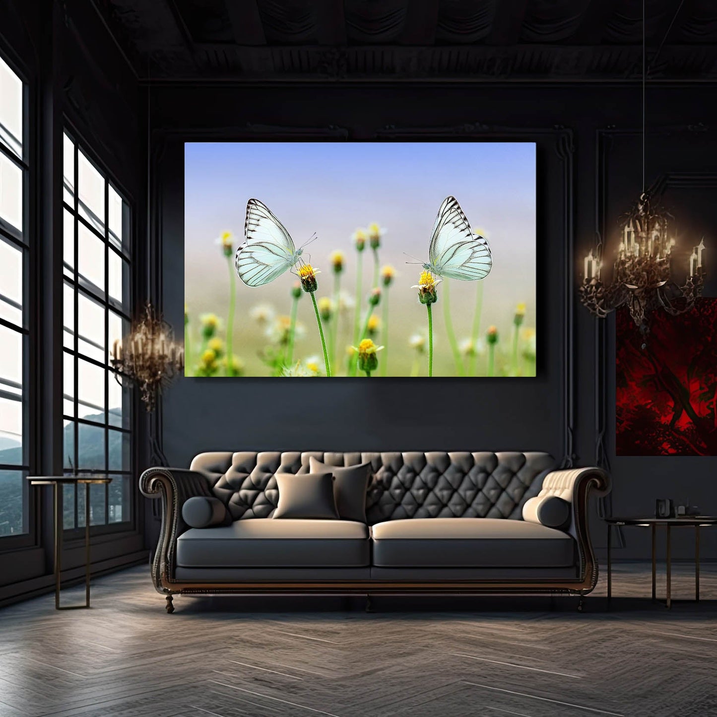 White Butterflies On Flowers Wall Art