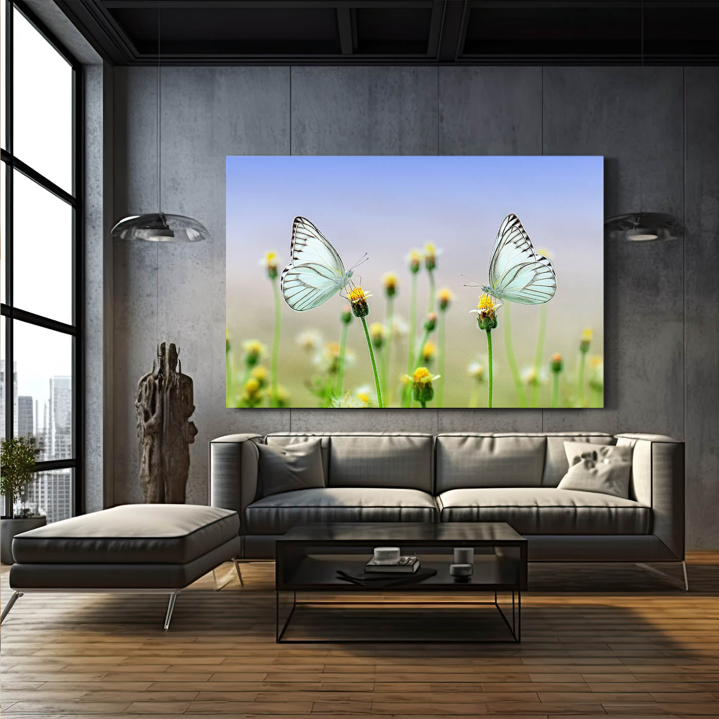 White Butterflies On Flowers Wall Art
