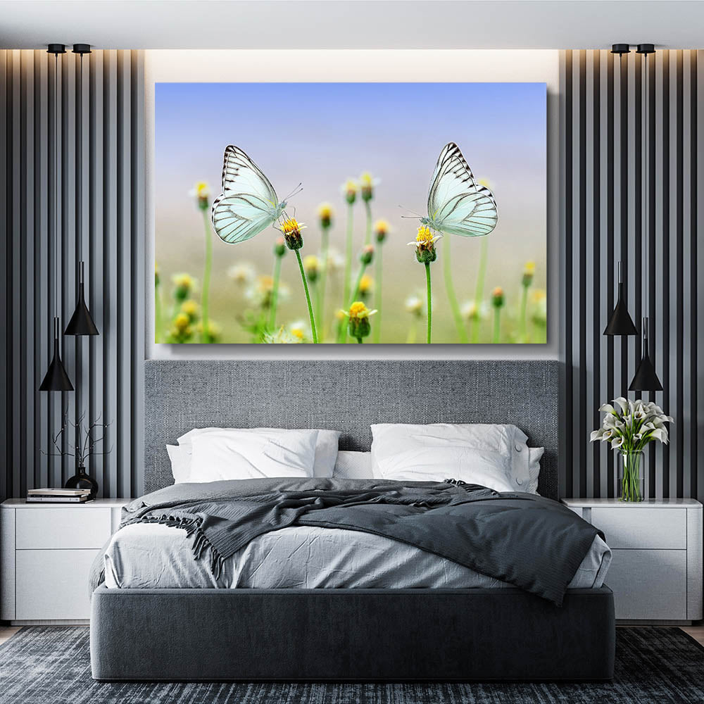 White Butterflies On Flowers Wall Art