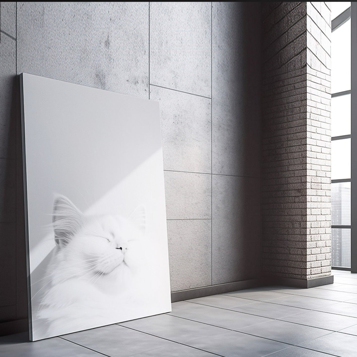White Cat Sleeping in Light Art