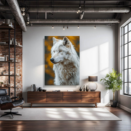 White Wolf Wall Art — nature canvas print in brown tones, view 3
