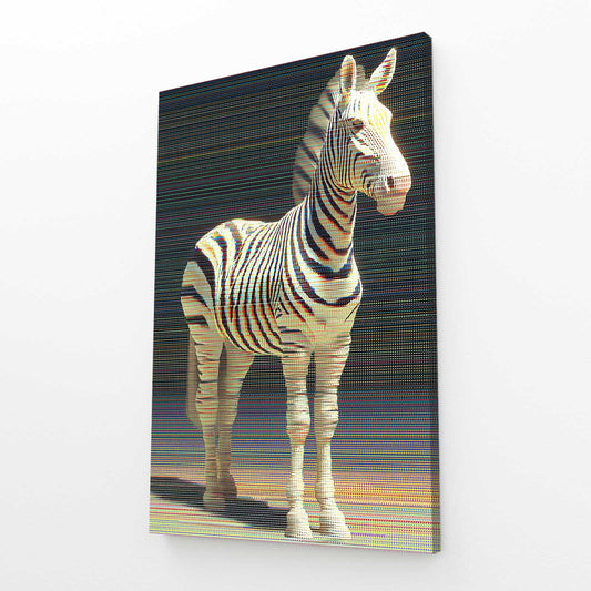 White Zebra Wall Art – angled canvas view on white background