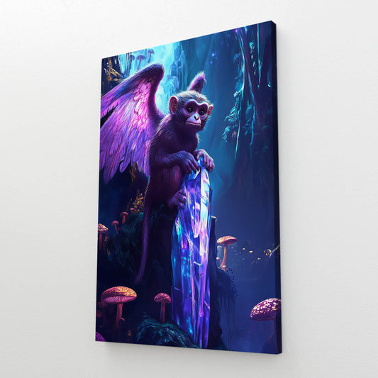 Winged Neon Forest Monkey Art – styled in a furnished interior