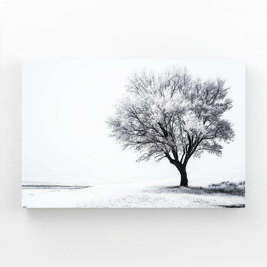 Winter Tree Photography Print – angled canvas view on white background