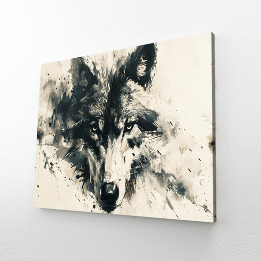 Wolf Art Black And White — black and white canvas print in white tones, view 3