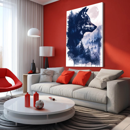 Wolf Art Blue — nature canvas print in blue tones, view 3