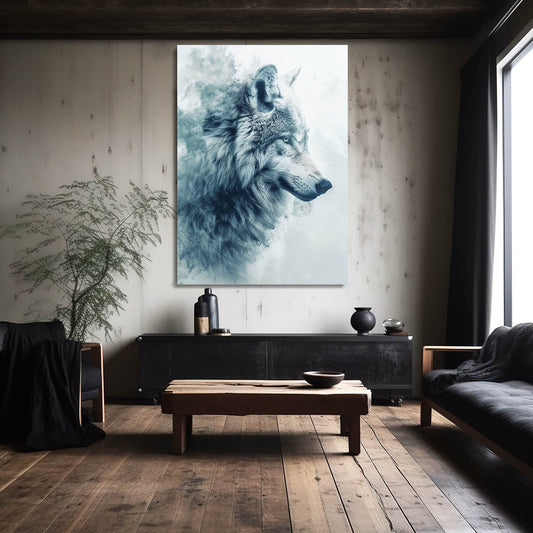Wolf Art Modern — fantasy canvas print in blue tones, view 3