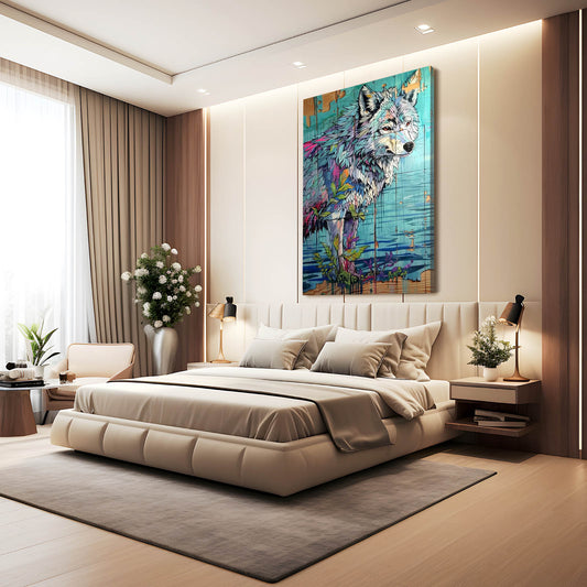 Wolf Art Pattern — nature canvas print in blue tones, view 3