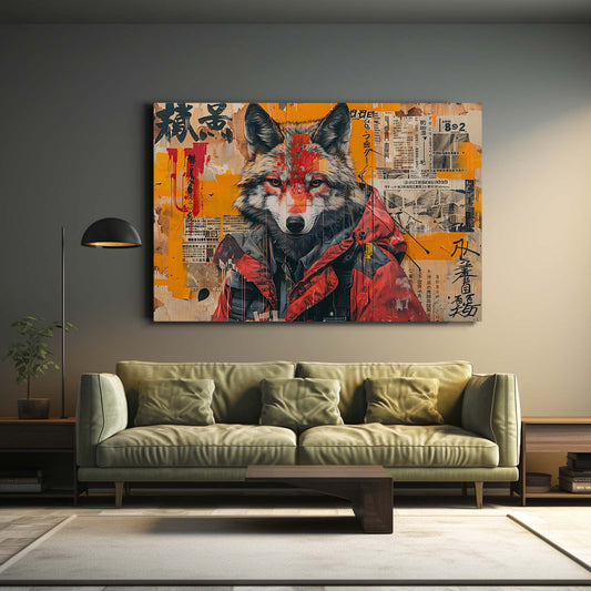 Wolf Art Poster — japanese canvas print in orange tones, view 3