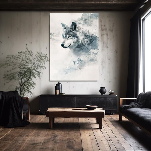 Wolf Art Watercolor — watercolor canvas print in white tones, view 3