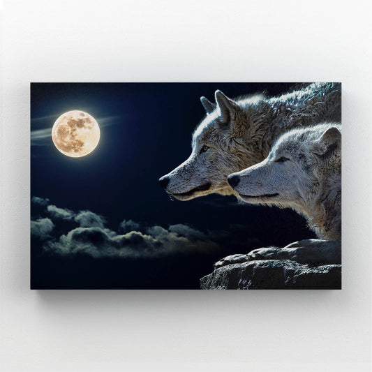 Wolf Family Wall Art — watercolor canvas print in blue tones, canvas print on white background