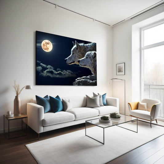 Wolf Family Wall Art — watercolor canvas print in blue tones, view 3