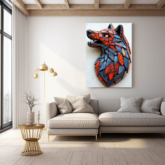 Wolf Geometric Art — nature canvas print in blue tones, view 3