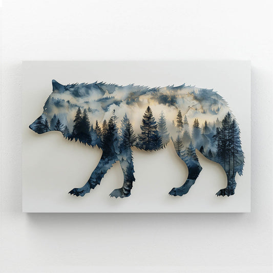 Wolf Nordic Art — landscape canvas print in white tones, canvas print on white background