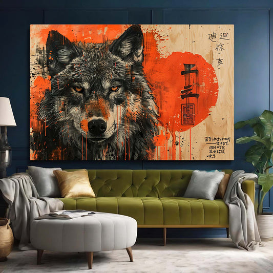 Wolf Pop Art — digital canvas print in orange tones, view 3