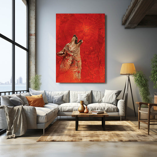 Wolf Poster Art — fantasy canvas print in red tones, view 3