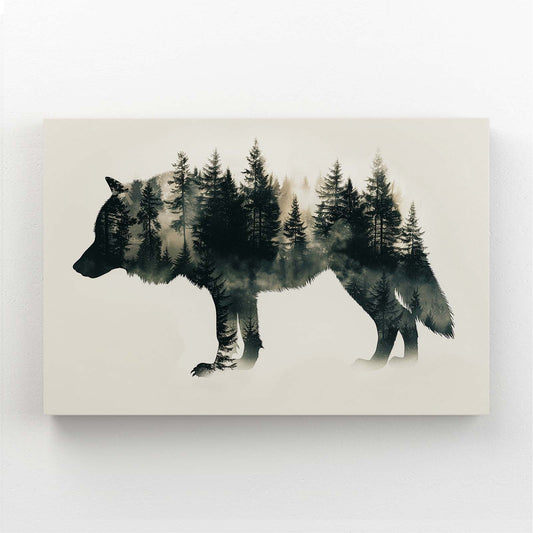 Wolf Shadow Art — nature canvas print in white tones, canvas print on white background