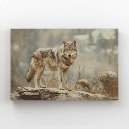 Wolf Standing Art — nature canvas print in brown tones, canvas print on white background
