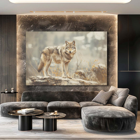 Wolf Standing Art — nature canvas print in brown tones, view 3