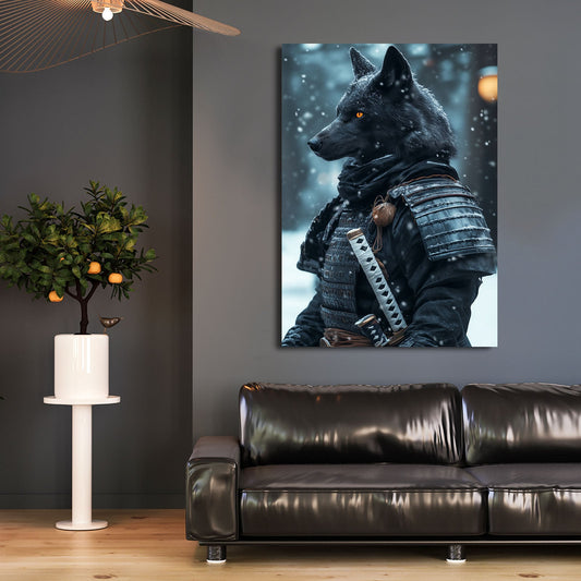 Wolf Surreal Artwork — 3d canvas print in blue tones, view 3