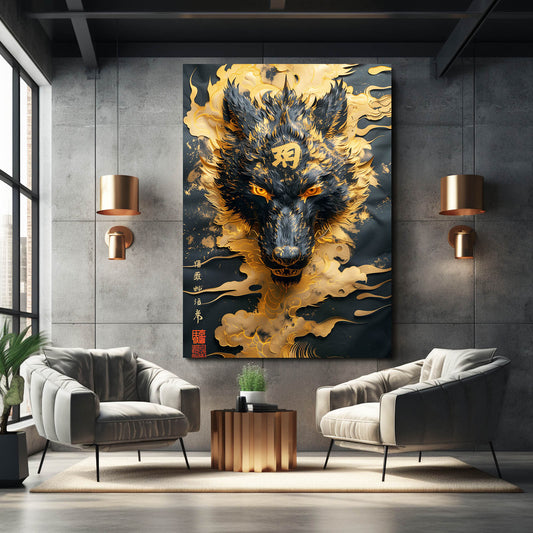 Wolf Tribal Art — nature canvas print in orange tones, view 3