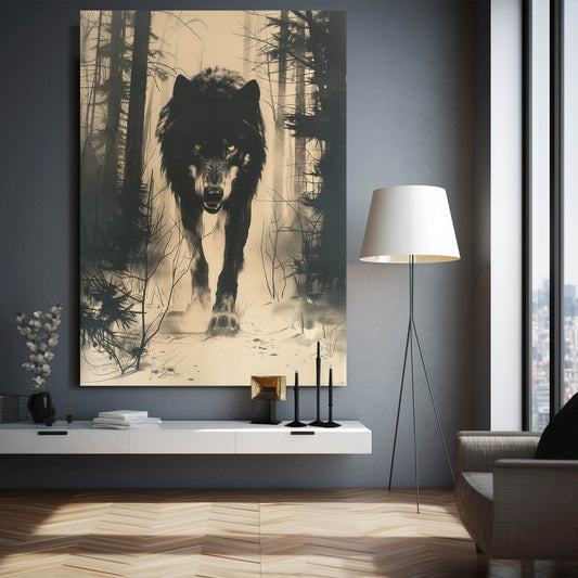 Wolf Vintage Art — nature canvas print in brown tones, view 3